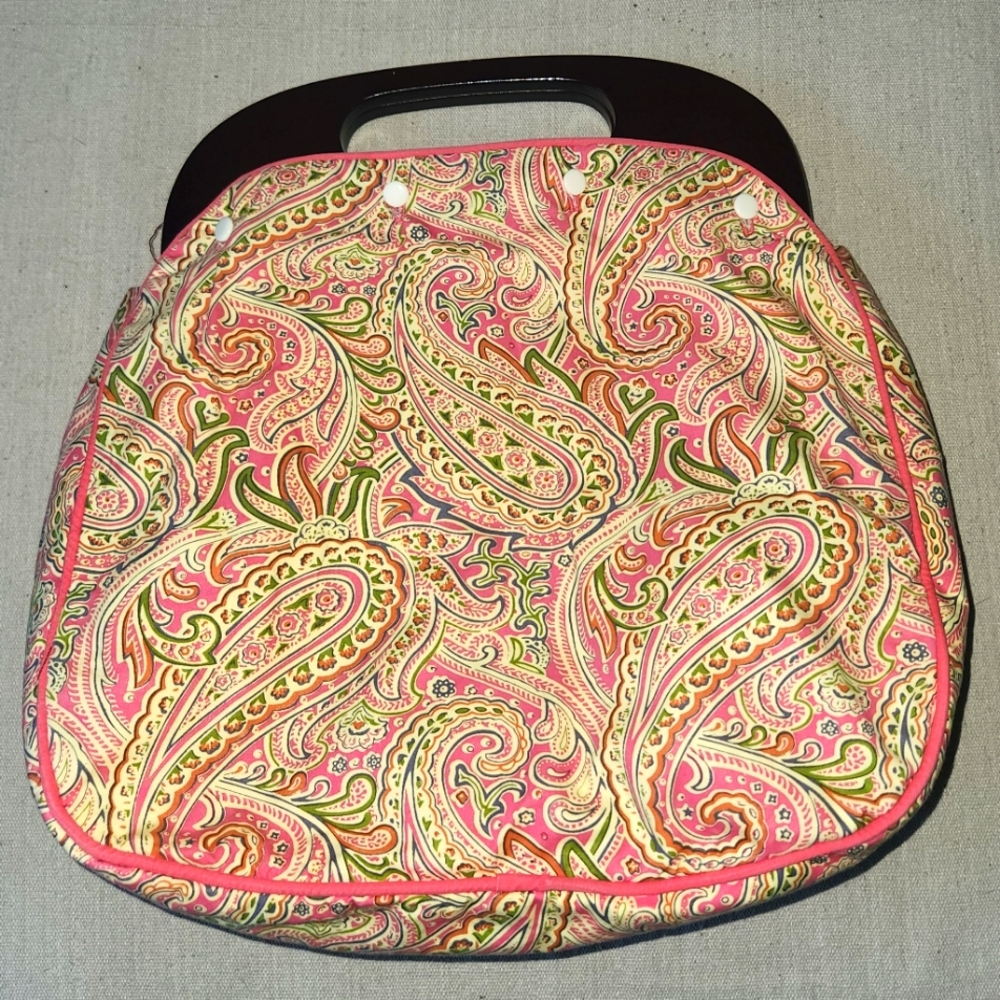 LARGE Braciano Bermuda bag with reversible cover. Pink Paisley & Stripe